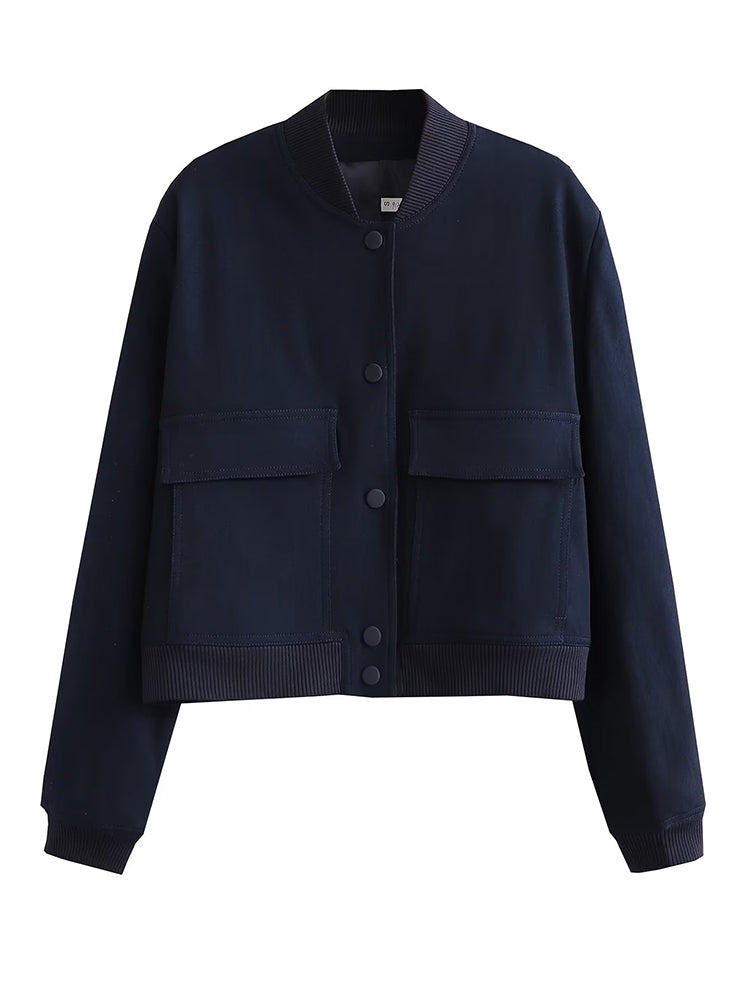 Fashion Solid Bomber Jackets Coat