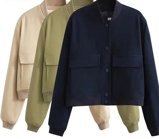 Fashion Solid Bomber Jackets Coat